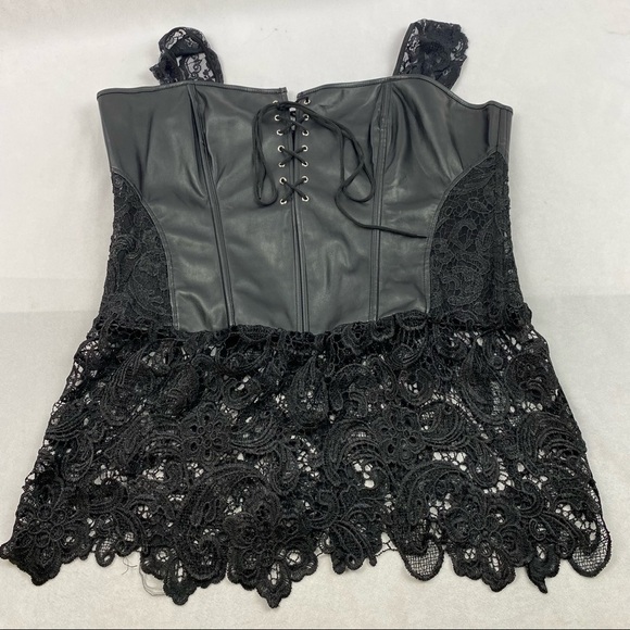 NWOT corset vegan leather top with lace straps and bottom. With boning. - Picture 1 of 9